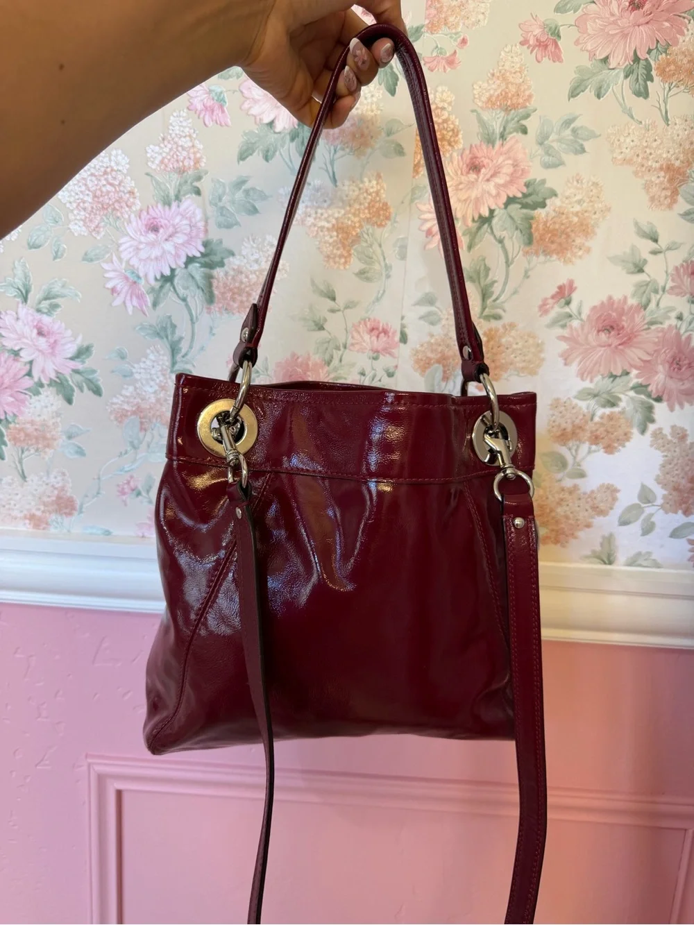 Y2K Coach  Burgundy Patent Leather Shoulder Bag